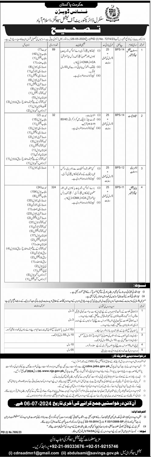 Central Directorate of National Savings Islamabad Jobs 2024