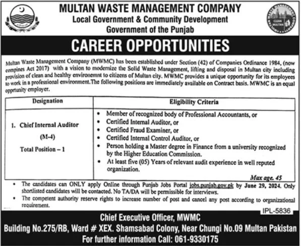 Multan Waste Management Company MWMC Jobs 2024