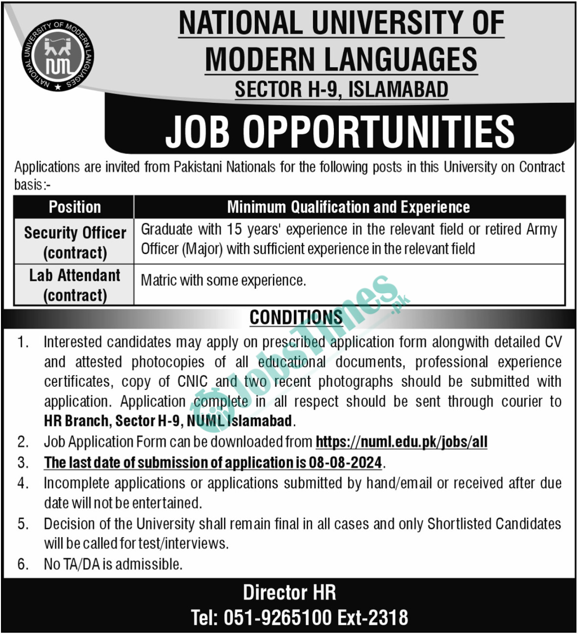 NUML Jobs 2024