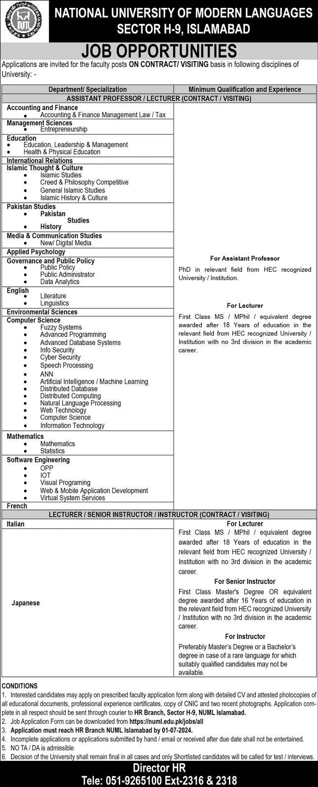 NUML Jobs 2024