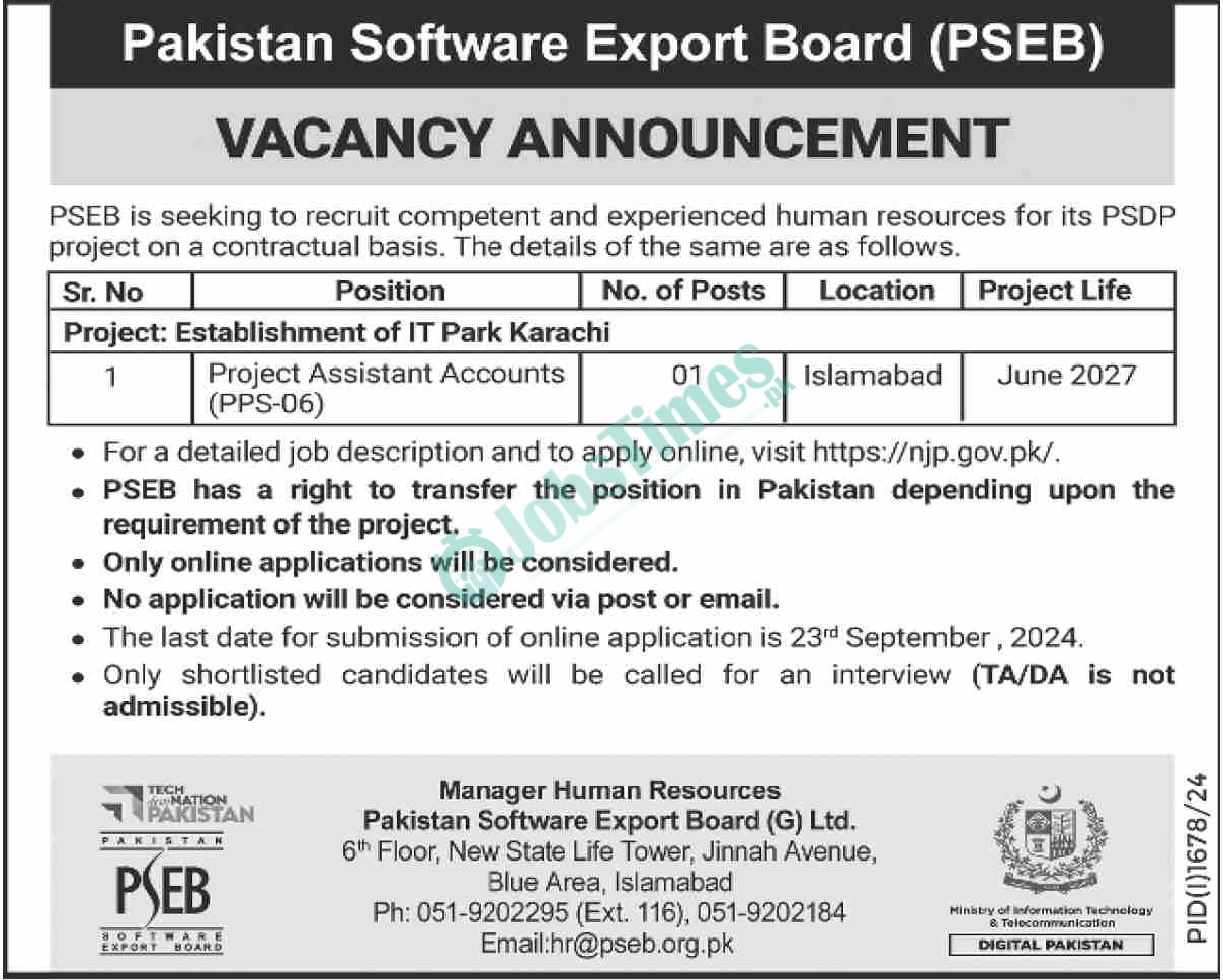 Pakistan Software Export Board PSEB Jobs 2024