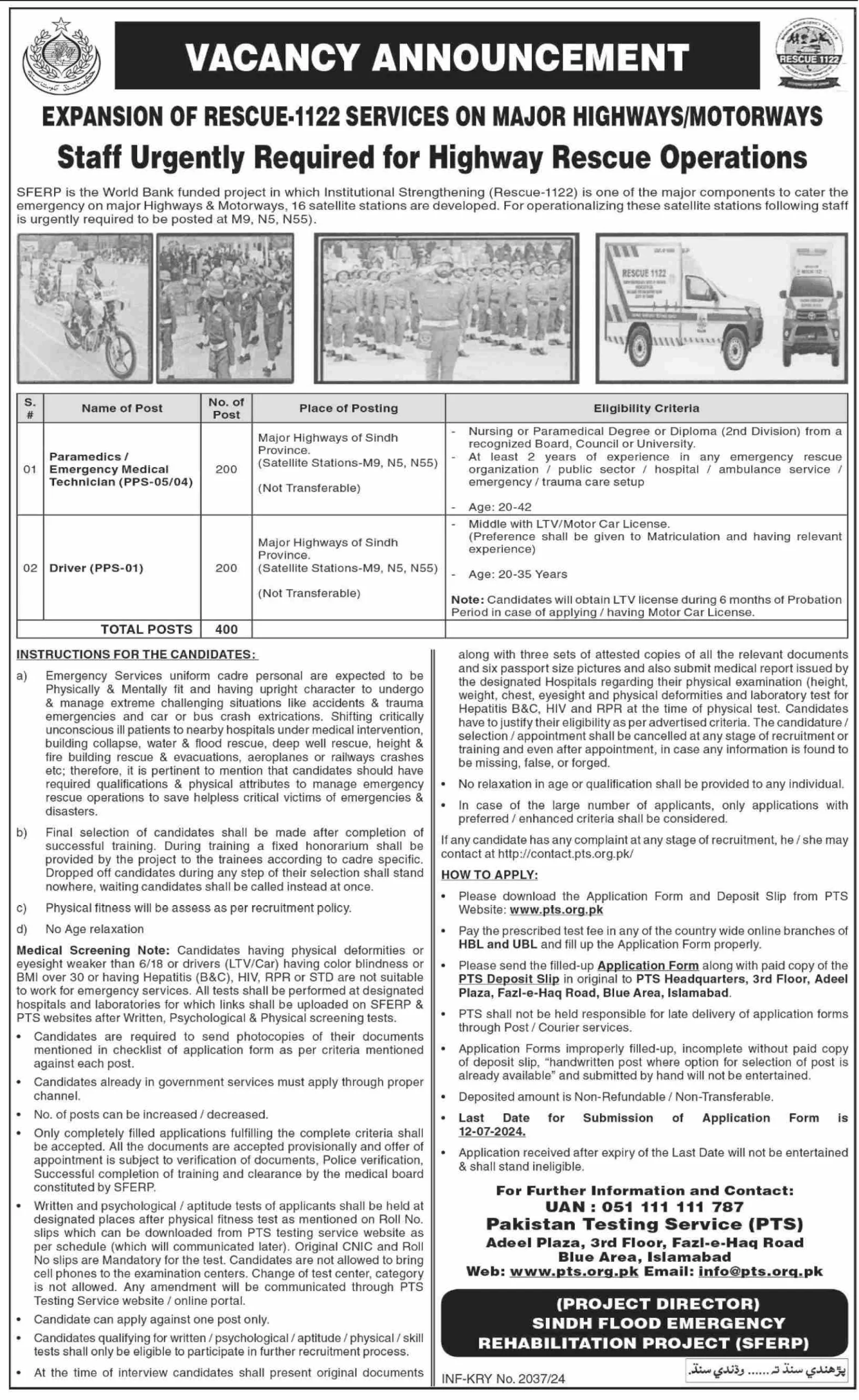 Sindh Emergency Rescue Services Rescue 1122 Jobs 2024