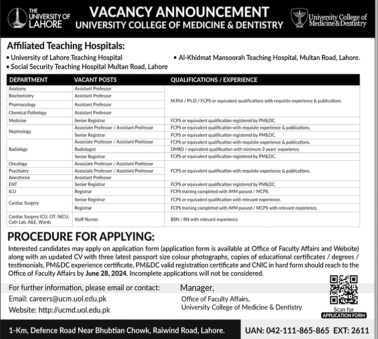 The University of Lahore Jobs 2024