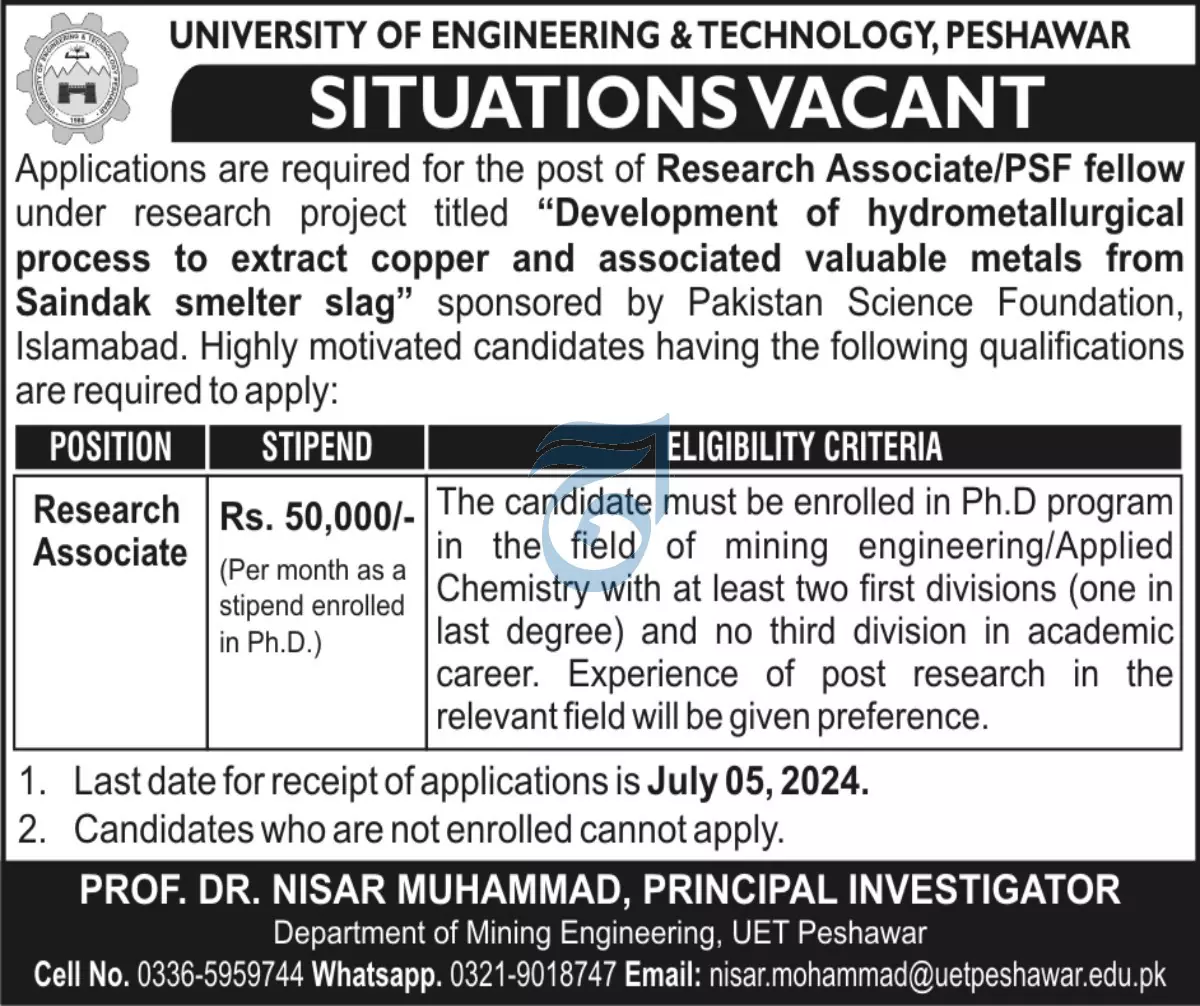 UET Peshawar Jobs 2024