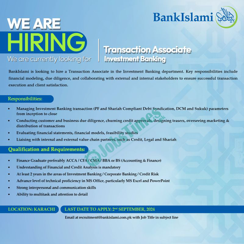 BankIslami Pakistan Limited Jobs 2024