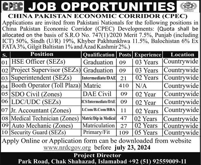 China Pakistan Economic Corridor CPEC Jobs 2024