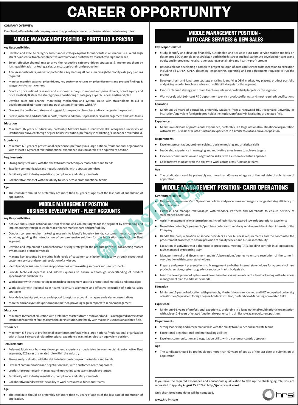 Human Resource Solution International HRSI Jobs 2024