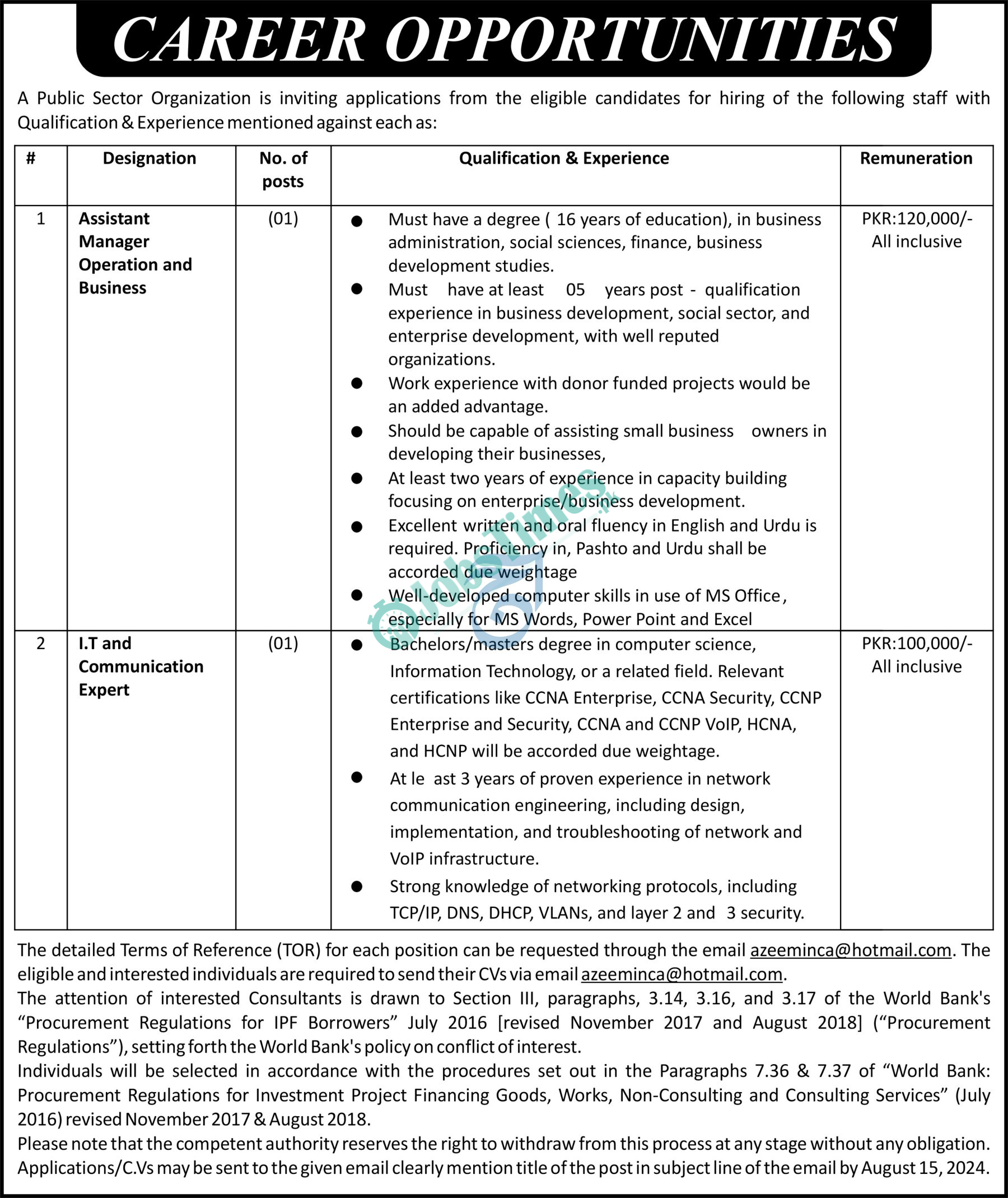 Public Sector Organization Jobs 2024 