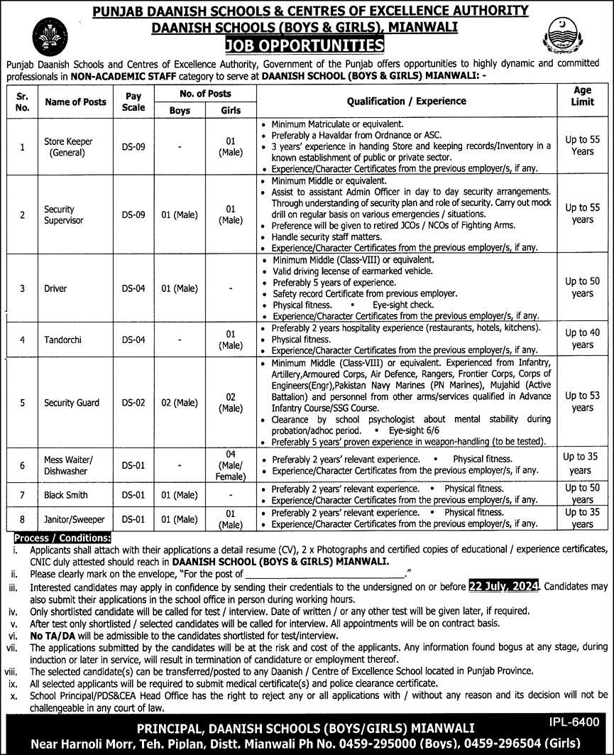 Punjab Danish Schools and Centers of Excellence Authority Jobs 2024