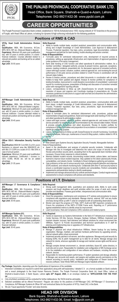 Punjab Provincial Cooperative Bank Limited Jobs 2024