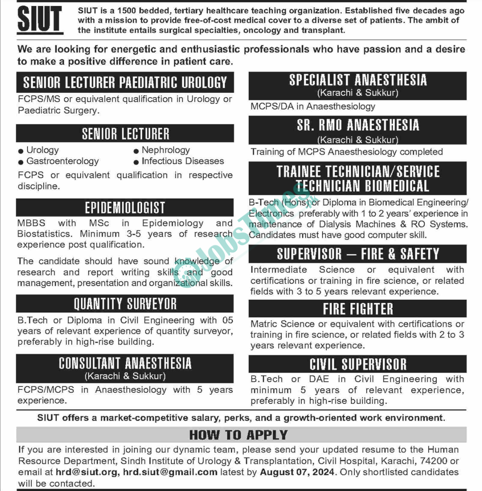 Sindh Institute of Urology and Transplantation SIUT Jobs 2024