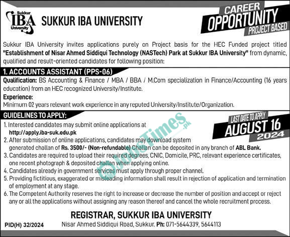 Sukkur IBA University Jobs 2024