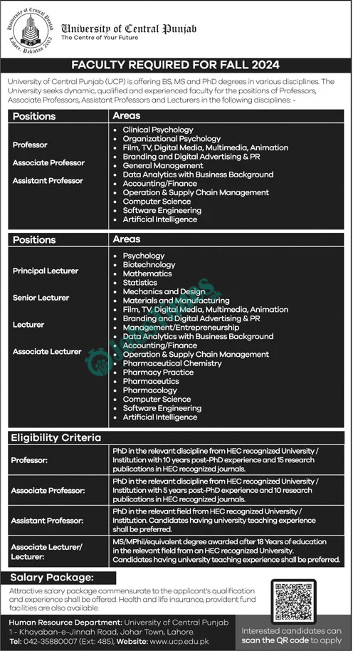 University of Central Punjab Jobs 2024