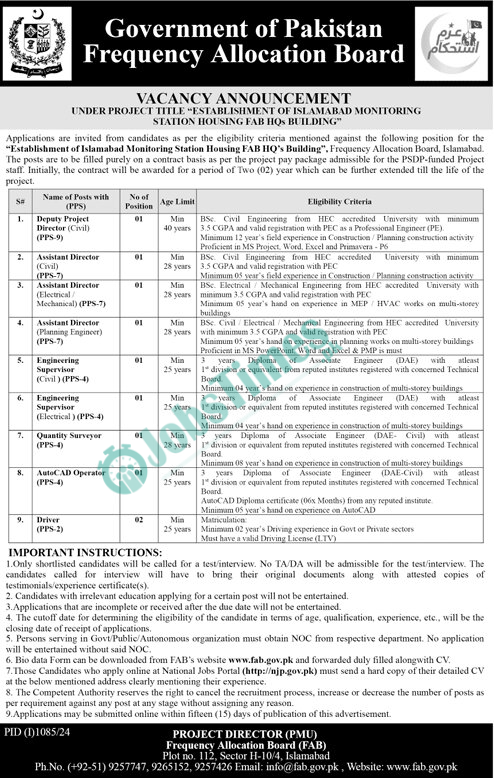 Frequency Allocation Board FAB Jobs 2024 