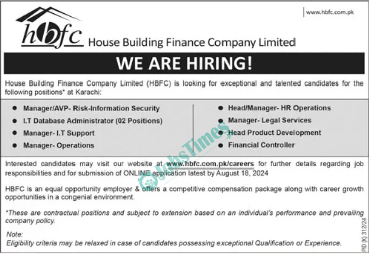 House Building Finance Company HBFC Jobs 2024