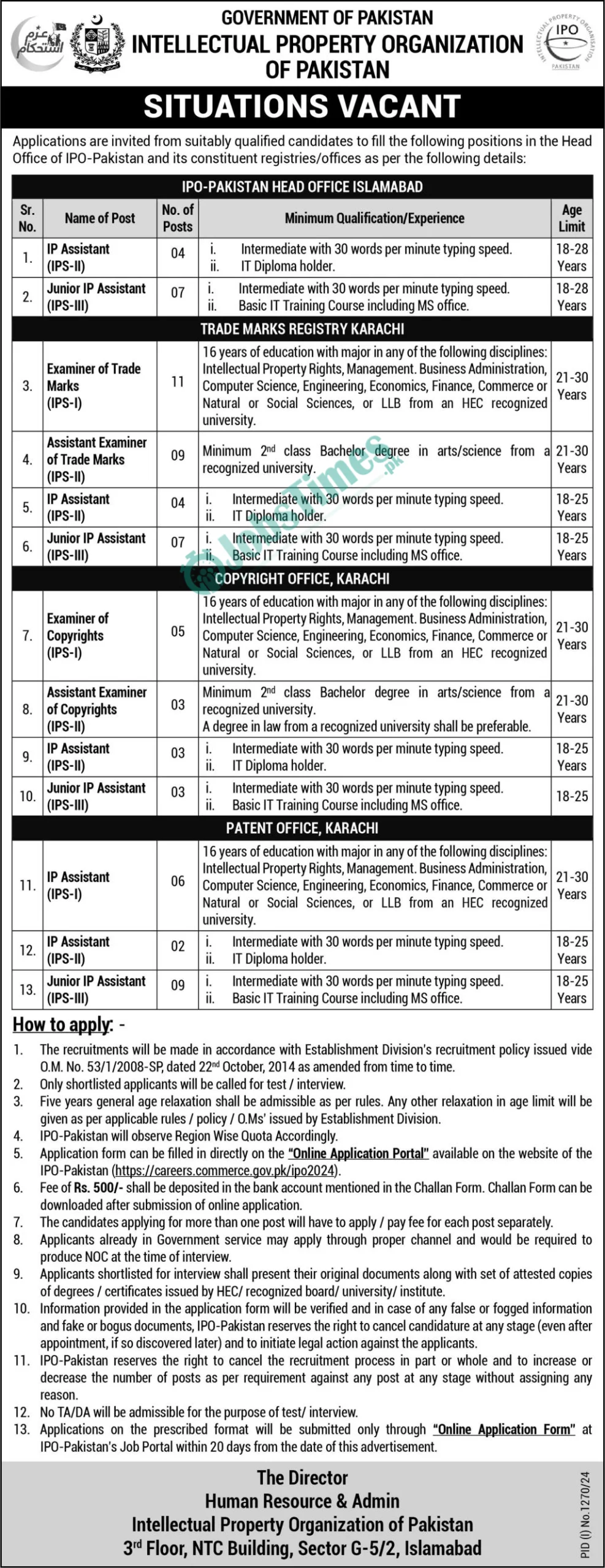 Intellectual Property Organization Of Pakistan Job 2024