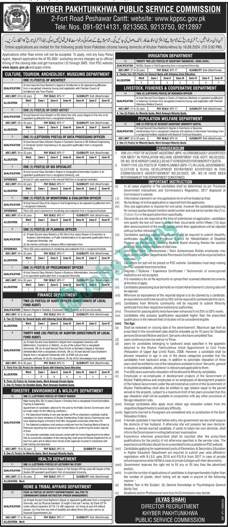 Khyber Pakhtunkhwa Public Service Commission KPPSC Jobs 2024