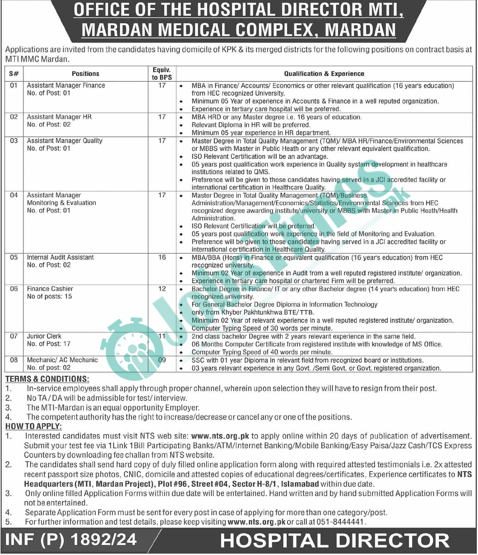 Medical Teaching Institution MTI Mardan Jobs 2024