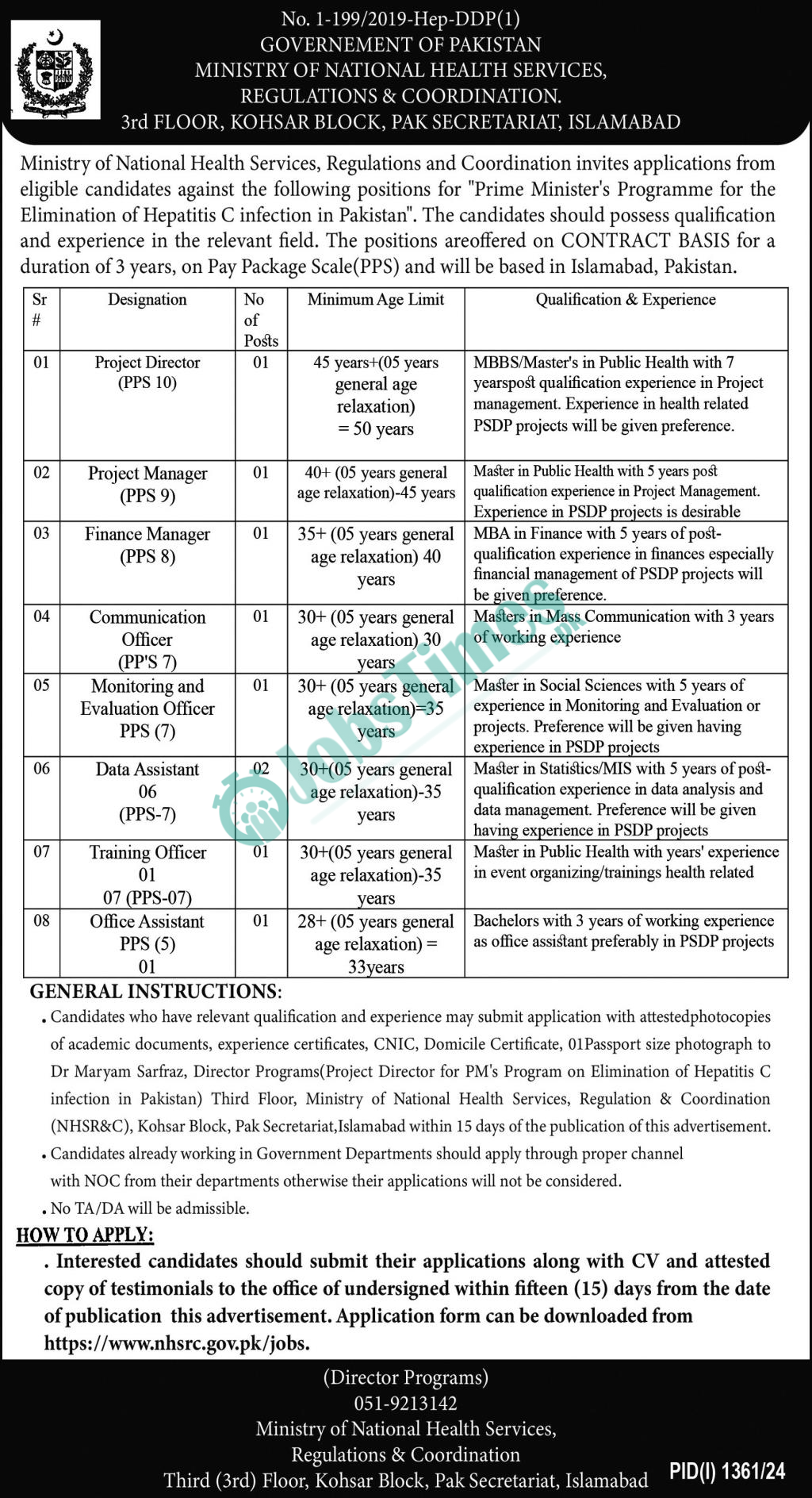 Ministry of National Health Services Jobs 2024