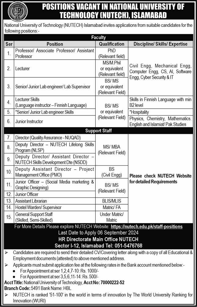 NUTECH Islamabad Jobs