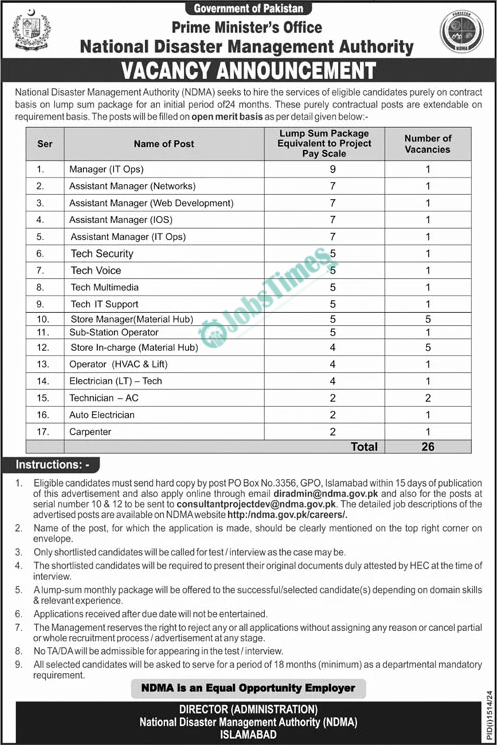 National Disaster Management Authority NDMA Jobs 2024