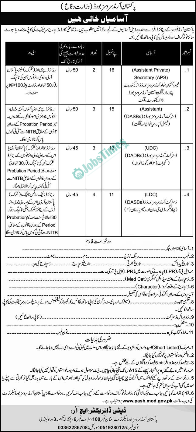 Pakistan Armed Services Board PASB Jobs 2024 