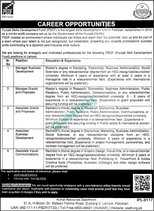 Punjab Skills Development Fund PSDF Jobs 2024