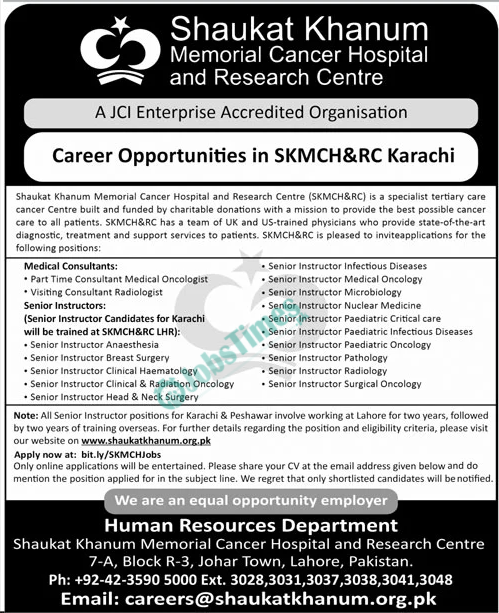 Shaukat Khanum Memorial Cancer Hospital and Research Center Jobs 2024