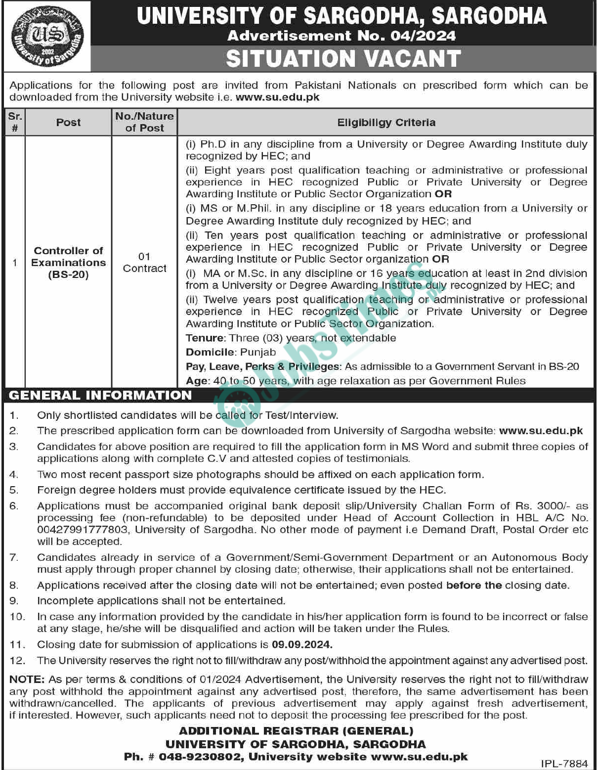 University of Sargodha UOS Jobs 2024