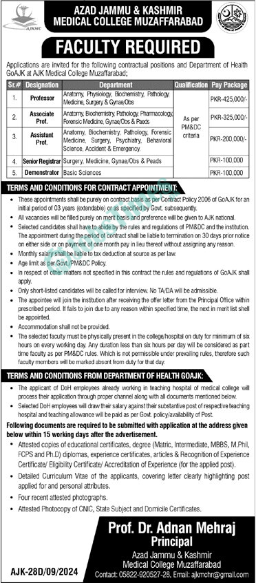 AJK Medical College Muzaffarabad Jobs 2024