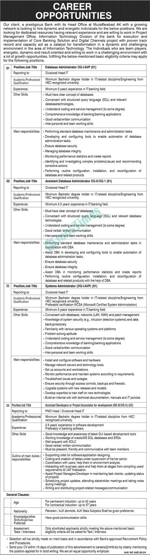 Bank of AJK Jobs 2024