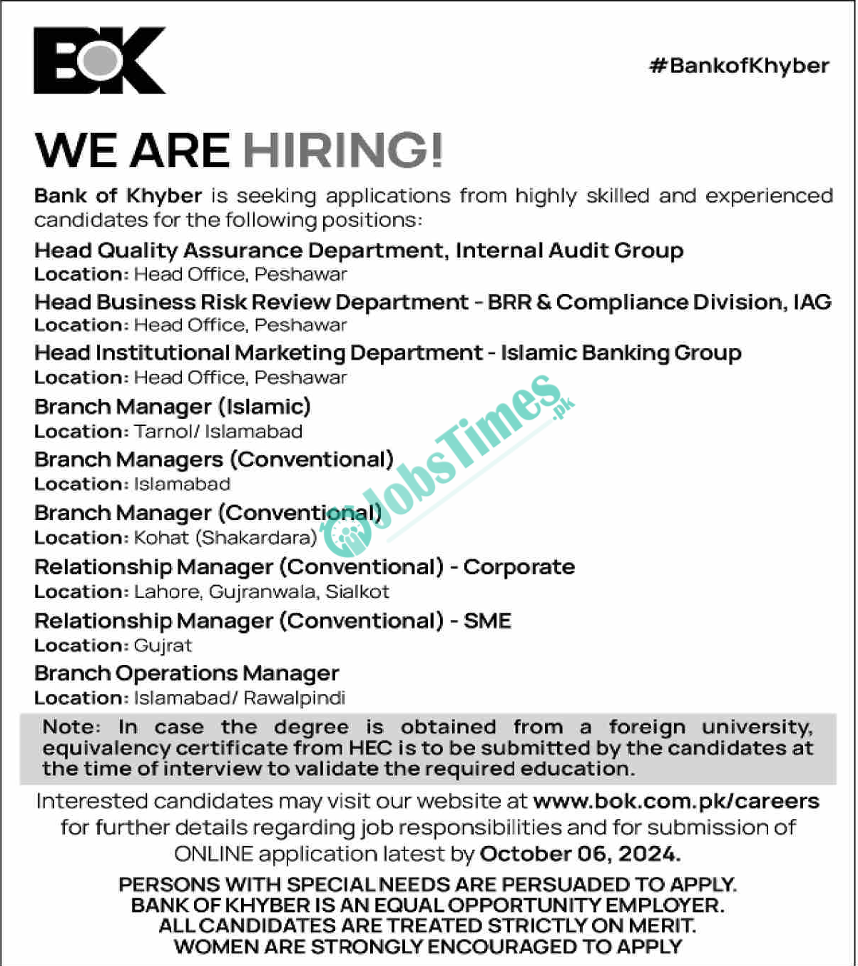 Bank of Khyber Jobs 2024