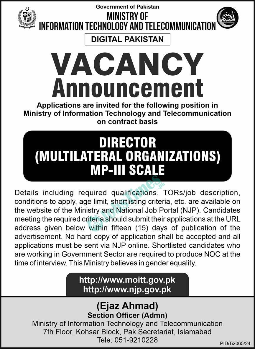 Ministry of Information Technology and Telecommunication Jobs 2024