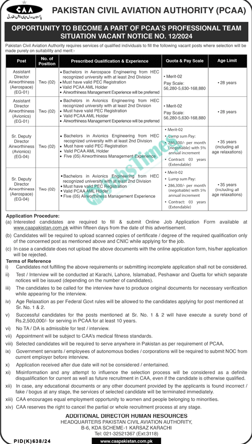 Pakistan Civil Aviation Authority PCAA Jobs 2024