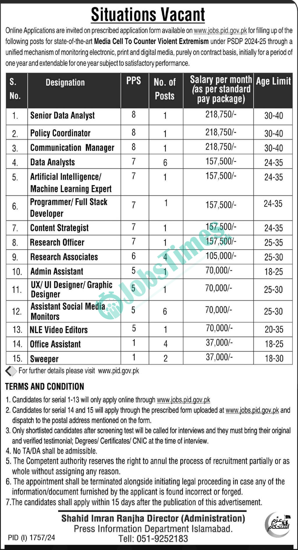 Press Information Department PID Jobs 2024