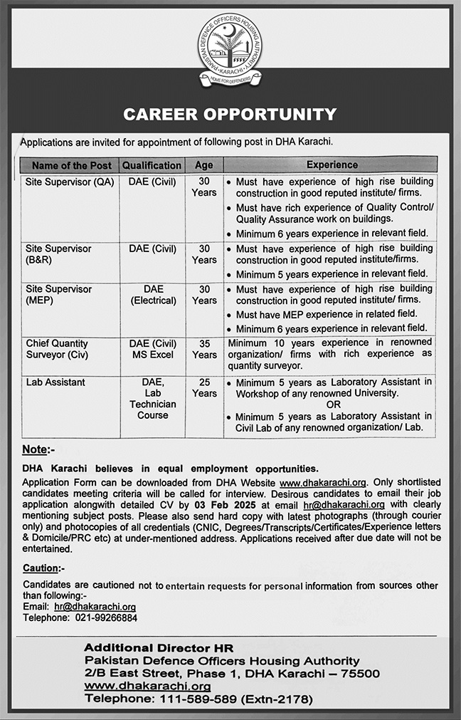 DHA Karachi Jobs 2025