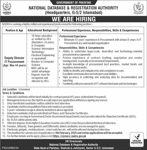 NADRA Jobs 2025