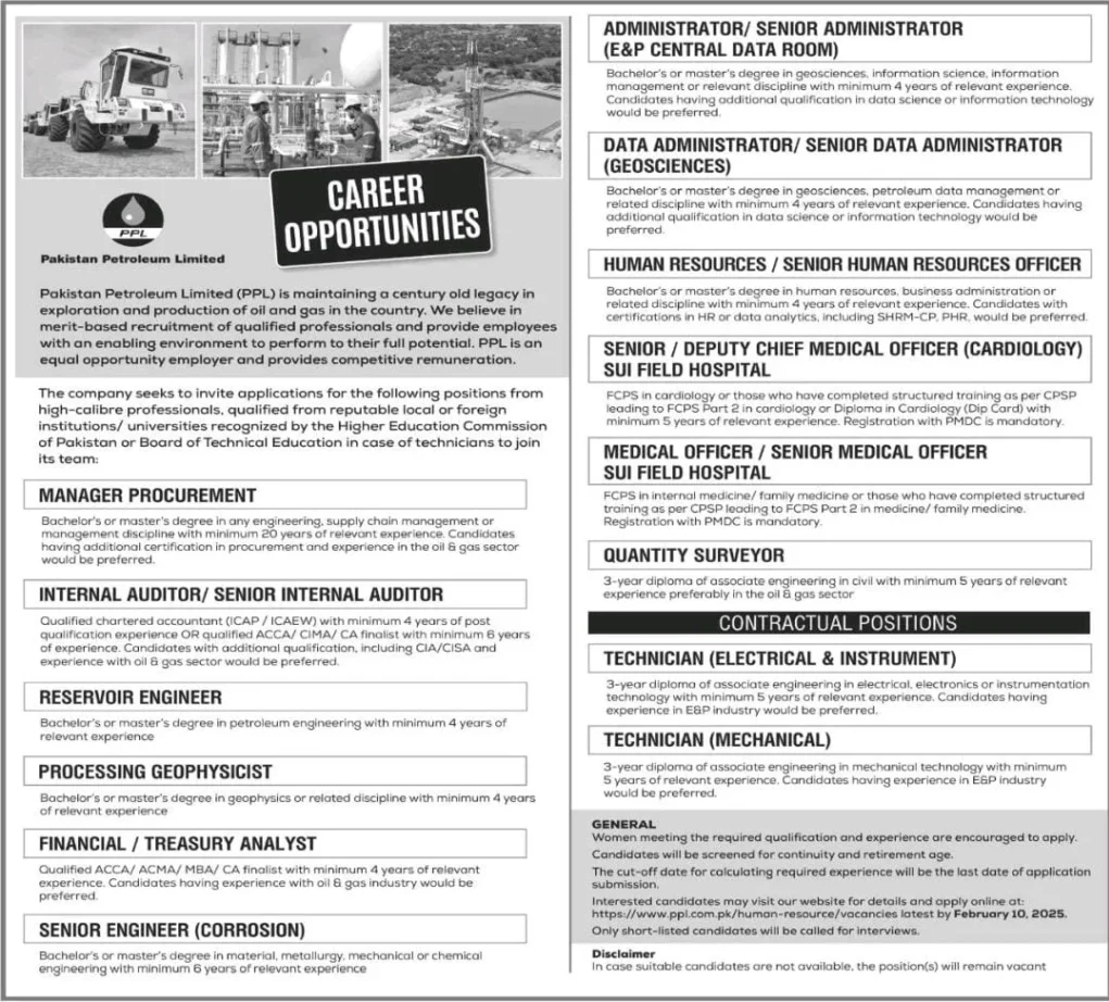 Pakistan Petroleum Limited PPL Jobs 2025