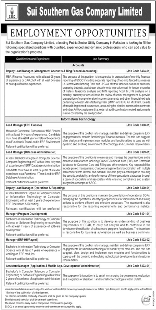 SSGC Jobs 2025