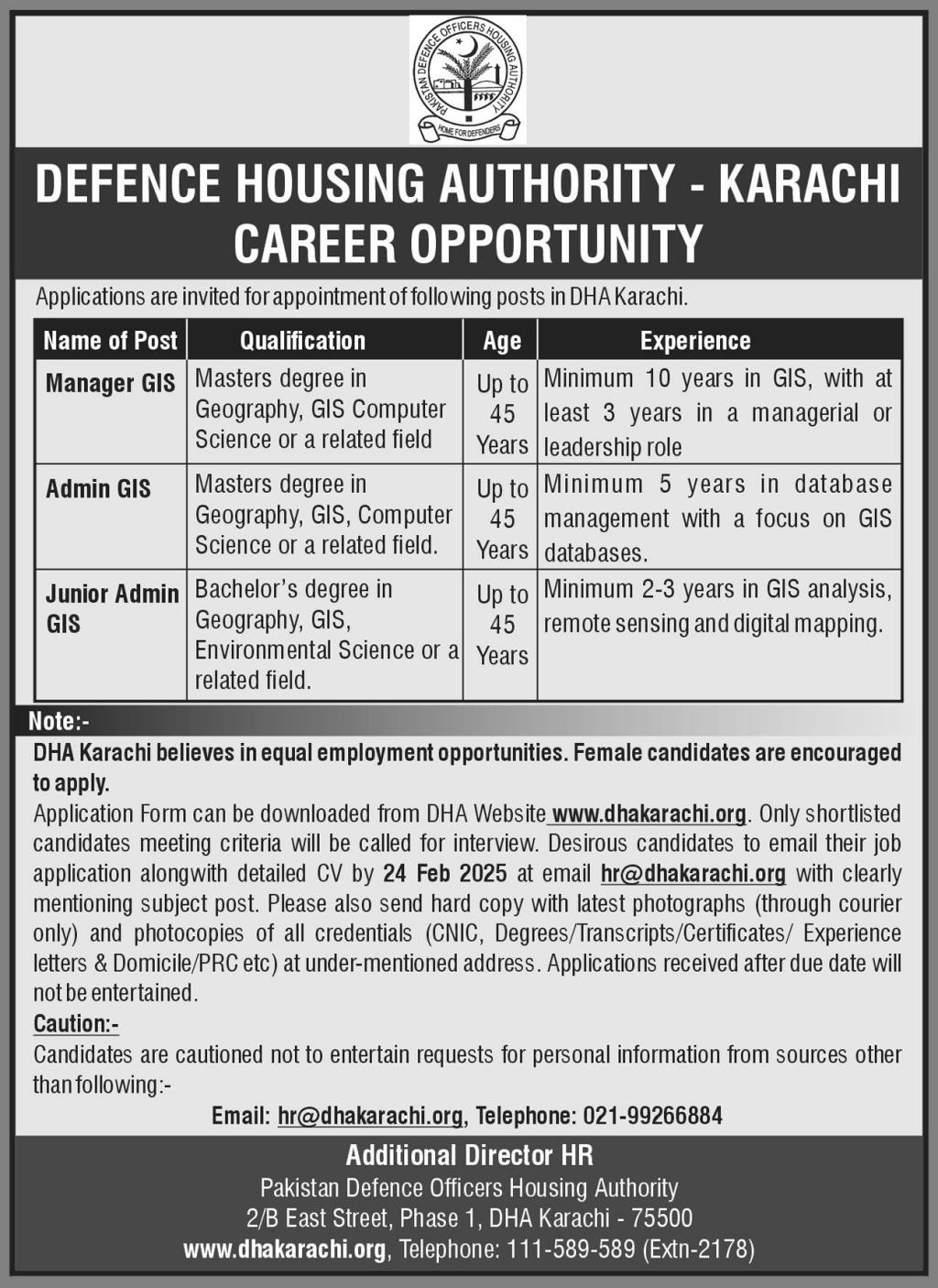 Defence Housing Authority DHA Karachi Jobs 2025