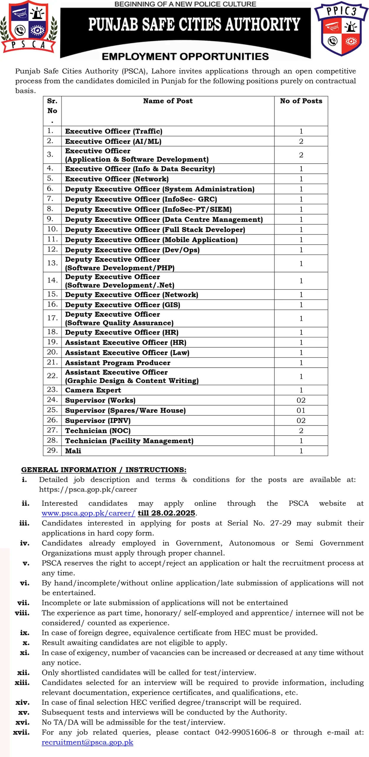 PSCA Jobs 2025